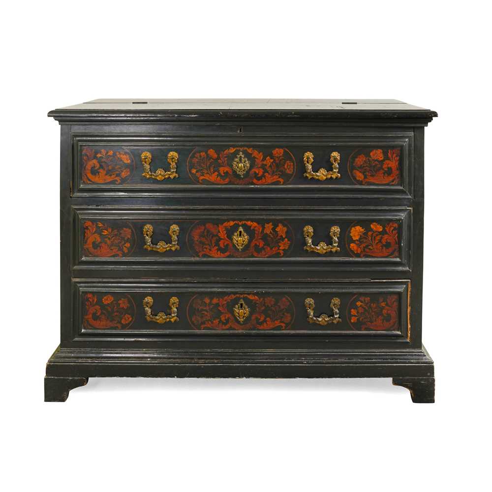 Lot 147 - A FLEMISH EBONISED AND MARQUETRY SECRETAIRE CHEST