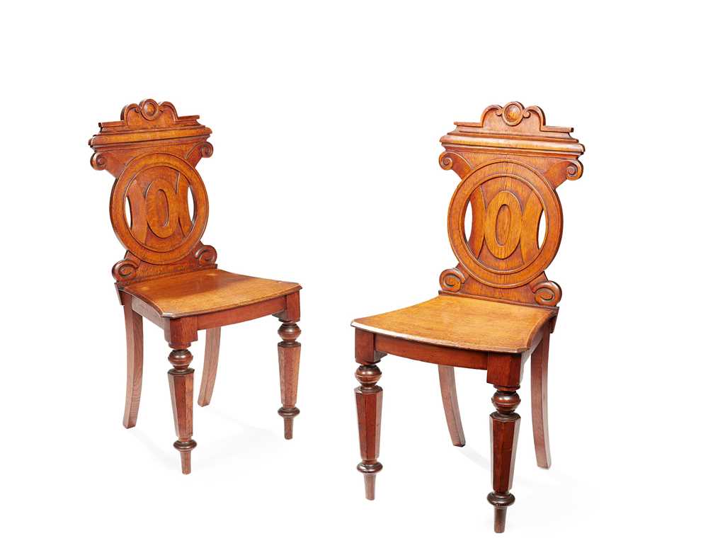 Lot 27 - A PAIR OF VICTORIAN HALL CHAIRS