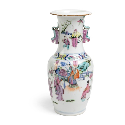 Lot 142 - BLUE AND WHITE WITH FAMILLE ROSE VASE