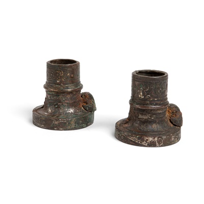 Lot 69 - PAIR OF SILVER INLAID BRONZE CHARIOT FITTINGS
