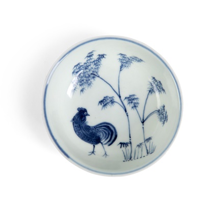 Lot 184 - BLUE AND WHITE 'ROOSTER AND BAMBOO' BOWL