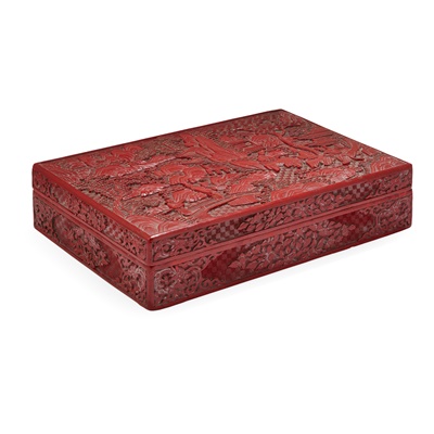 Lot 1 - CARVED CINNABAR LACQUER RECTANGULAR BOX AND COVER
