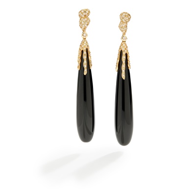 Lot 94 - A pair of onyx and diamond earrings