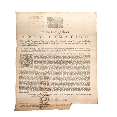 Lot 303 - 1714 RISING - PROCLAMATION TO SEIZE THE PRETENDER