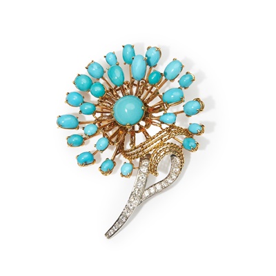Lot 26 - A turquoise and diamond brooch
