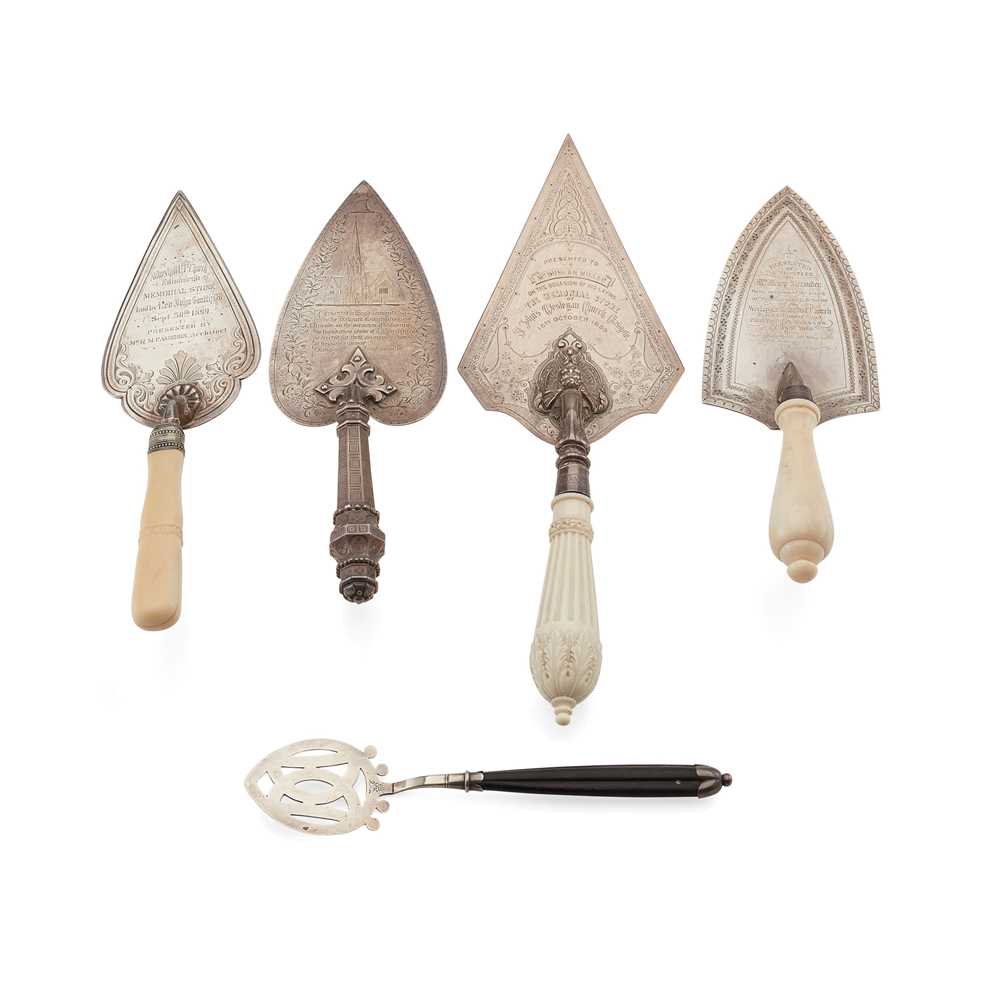 Lot 233 - A GROUP OF THREE IVORY HANDLED FOUNDATION TROWELS