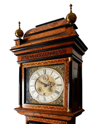 Lot 18 - RARE SCOTTISH EBONY, ROSEWOOD AND ELM MARQUETRY MONTH-GOING LONGCASE CLOCK, ANDREW BROWN [BROUN]