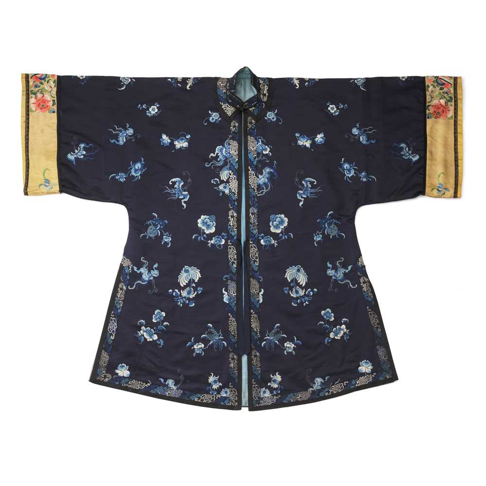 Lot 37 - MIDNIGHT-BLUE-GROUND SILK EMBROIDERED LADY'S OVERCOAT