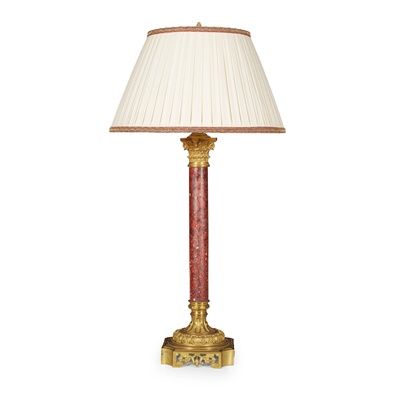 Lot 483 - FRENCH BRASS AND ROUGE MARBLE COLUMN LAMP