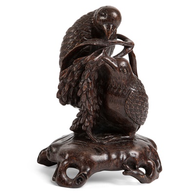 Lot 56 - AGARWOOD CARVING OF TWO BIRDS