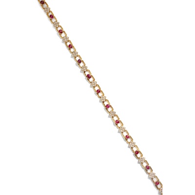 Lot 18 - A ruby and diamond-set necklace, bracelet and pair of earrings, by M. Gerard, 1970s