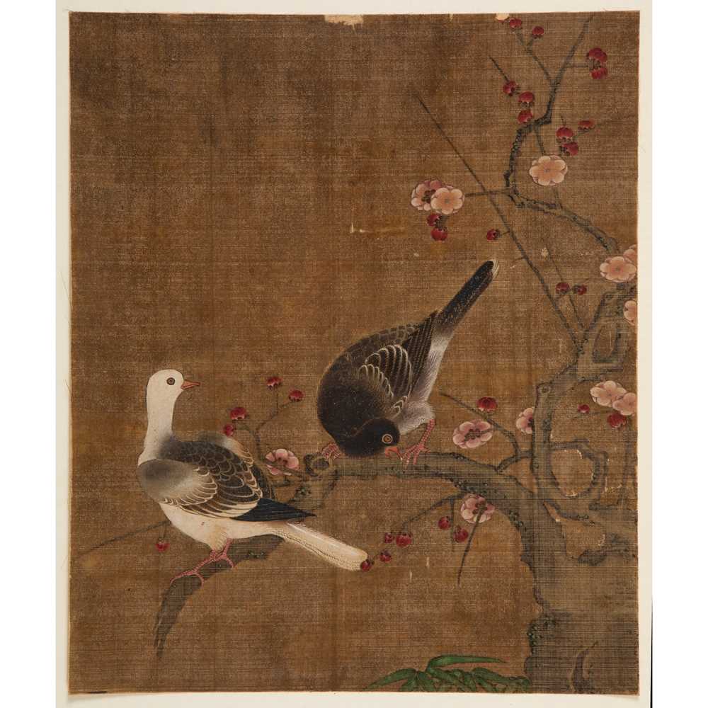 Lot 125 - TWO INK PAINTINGS OF BIRDS AND FLOWERS