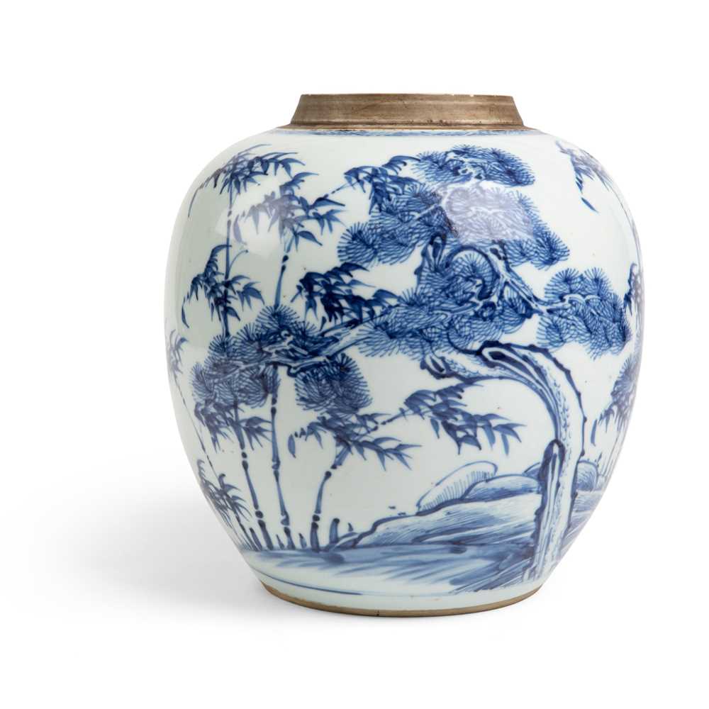 Lot 187 - BLUE AND WHITE 'THREE FRIENDS OF WINTER' GINGER JAR