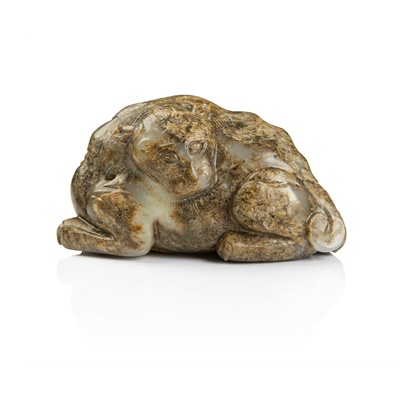 Lot 86 - GREYISH WHITE JADE CARVING OF A RAM