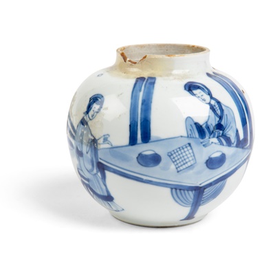 Lot 48 - BLUE AND WHITE 'LADIES PLAYING CHESS' JAR