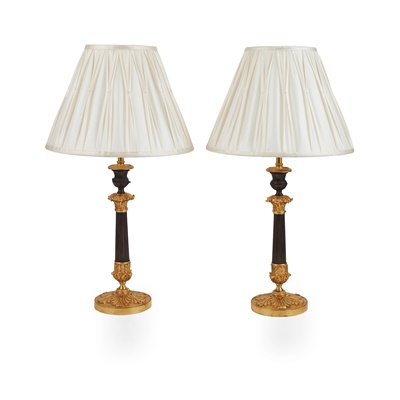 Lot 187 - PAIR OF REGENCY PATINATED AND GILT BRONZE LAMPS