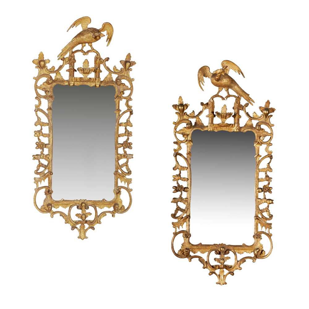 Lot 41 - PAIR OF GEORGE III STYLE GILTWOOD MIRRORS, IN THE MANNER OF THOMAS CHIPPENDALE
