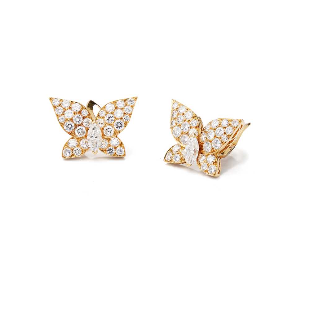 Lot 129 - A pair of diamond butterfly earrings, by Van Cleef & Arpels