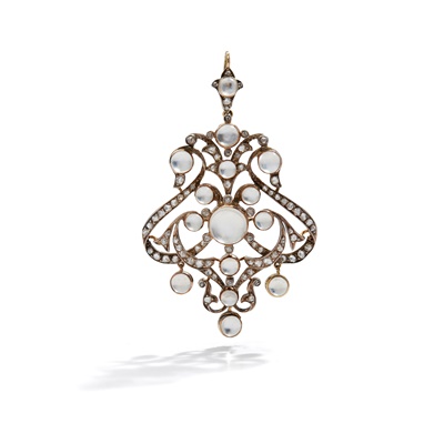 Lot 2 - A late 19th century moonstone and diamond pendant