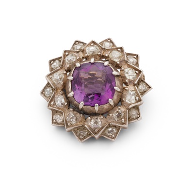 Lot 238 - An amethyst and diamond floral brooch
