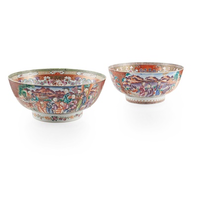 Lot 170 - (A PRIVATE SCOTTISH COLLECTION) TWO EXPORT FAMILLE ROSE PUNCH BOWLS
