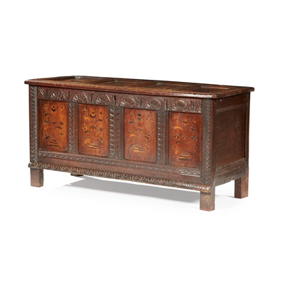 Lot 1 - OAK AND MARQUETRY DOWER CHEST, NORTH YORKSHIRE