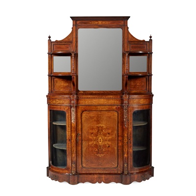 Lot 232 - VICTORIAN WALNUT, INLAY, AND GILT METAL MOUNTED CREDENZA AND MIRROR