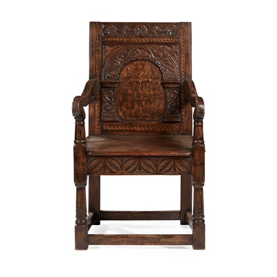 Lot 2 - CHARLES II OAK AND MARQUETRY ARMCHAIR