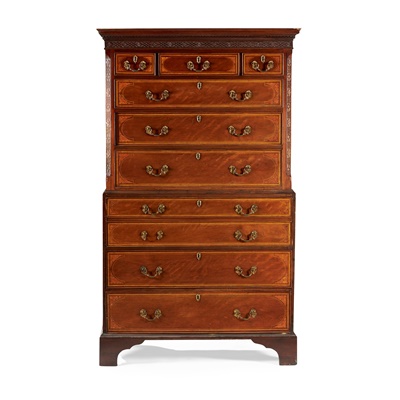 Lot 37 - GEORGE III MAHOGANY AND INLAY SECRETAIRE CHEST-ON-CHEST