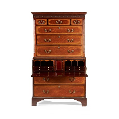 Lot 37 - GEORGE III MAHOGANY AND INLAY SECRETAIRE CHEST-ON-CHEST