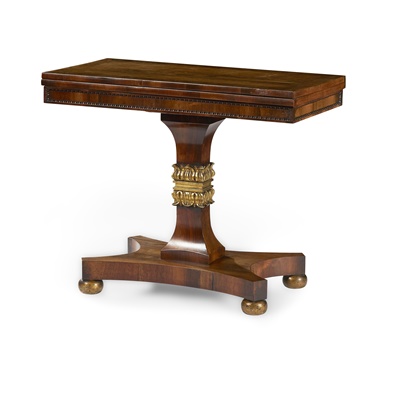 Lot 152 - REGENCY ROSEWOOD, BURR YEW, AND PARCEL-GILT CARD TABLE
