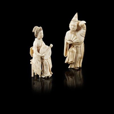 Lot 286 - TWO CARVED IVORY OKIMONOS