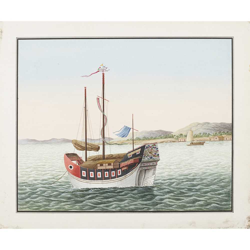 Lot 129 - GROUP OF THREE EXPORT PAINTINGS OF BOATS