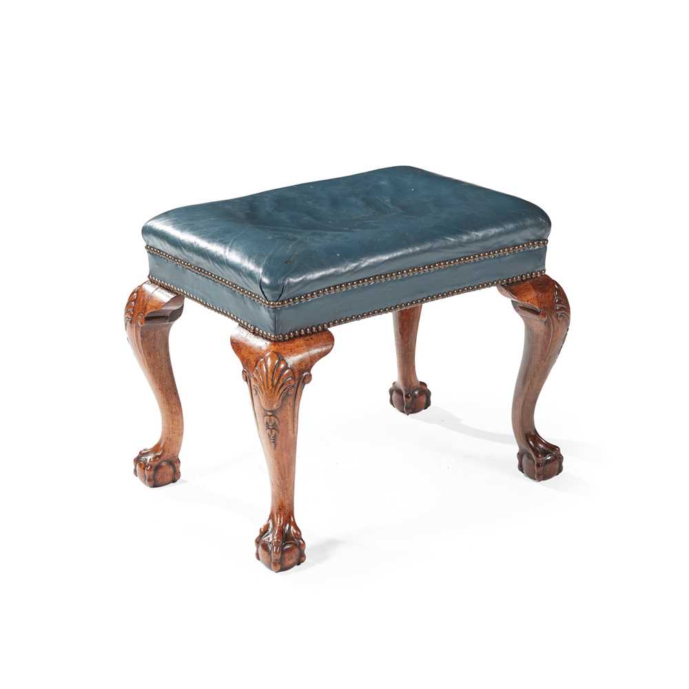 Lot 71 - GEORGE II WALNUT AND LEATHER UPHOLSTERED STOOL