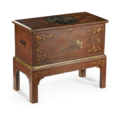 Lot 206 - SAILOR'S PAINTED COMMEMORATIVE CHEST-ON-STAND