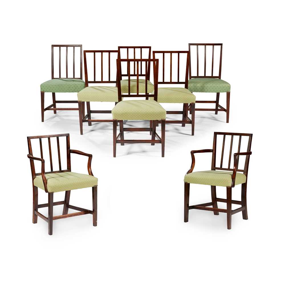 Lot 104 - ASSEMBLED SET OF EIGHT LATE GEORGE III SCOTTISH 'BRANDER-BACK' DINING CHAIRS