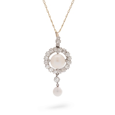 Lot 268 - A natural pearl and diamond pendant