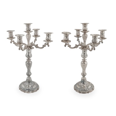 Lot 38 - A pair of late Victorian four branch candelabra
