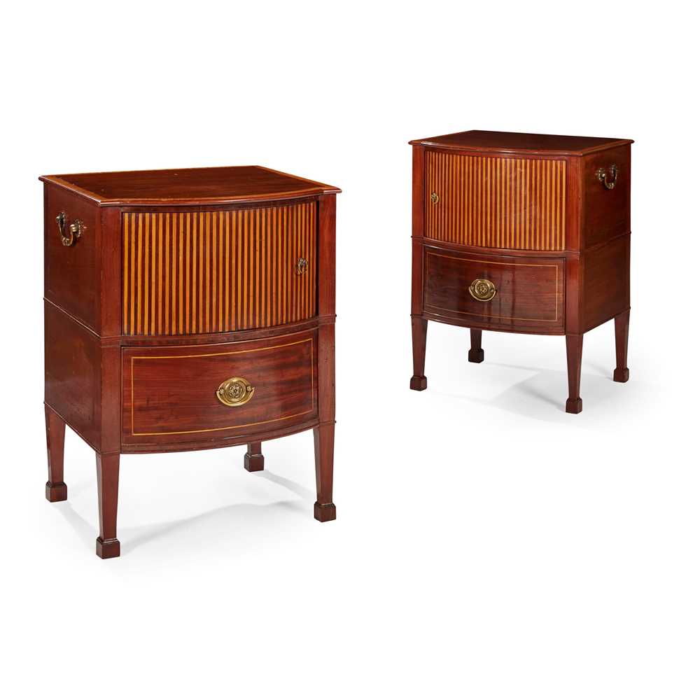 Lot 84 - PAIR OF GEORGIAN STYLE MAHOGANY AND SATINWOOD BEDSIDE COMMODES