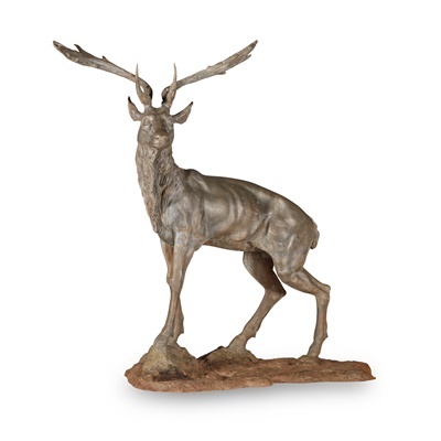Lot 685 - LARGE BRONZE FIGURE OF A STAG