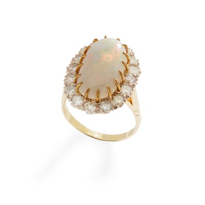 Lot 198 - An opal and diamond cluster ring