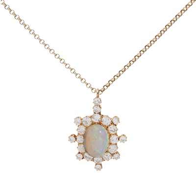 Lot 260 - An opal and diamond pendant necklace
