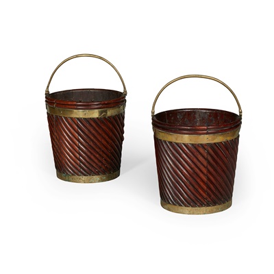 Lot 11 - PAIR OF GEORGE III MAHOGANY AND BRASS PEAT BUCKETS