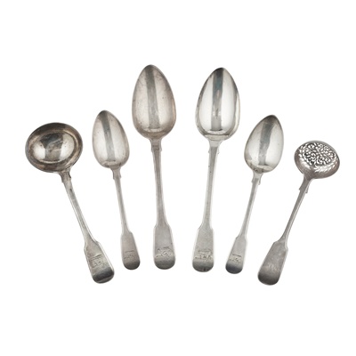 Lot 61 - A set of seven George IV tablespoons and others