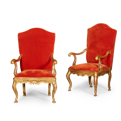 Lot 446 - PAIR OF VENETIAN CARVED GILTWOOD ARMCHAIRS