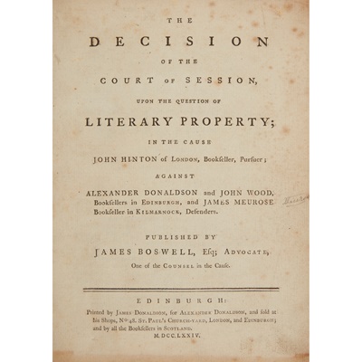 Lot 238 - [Copyright Law] - Boswell, James