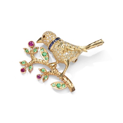 Lot 122 - A gem-set bird brooch