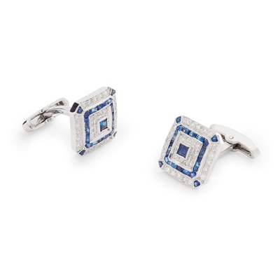 Lot 339 - A pair of sapphire and diamond cufflinks