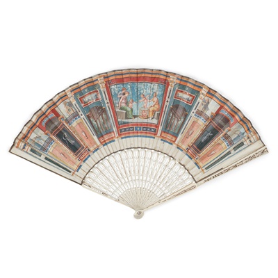Lot 34 - GEORGE III GRAND TOUR PAINTED VELLUM AND IVORY FAN