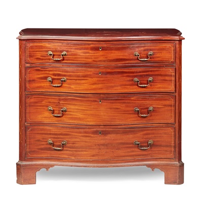 Lot 8 - LATE GEORGE III MAHOGANY LINE INLAID SERPENTINE CHEST OF DRAWERS